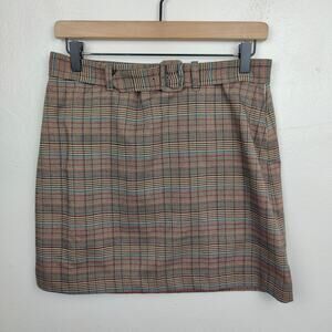 Modcloth Skirt Womens 6 Brown Plaid Mini Preppy Academia‎ Schoolgirl Belted